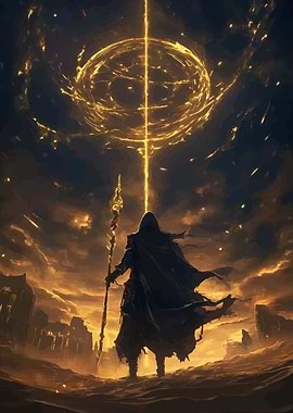 Mysterious Figure and Golden Portal