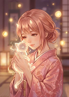 Girl Holding a Spirit Cat