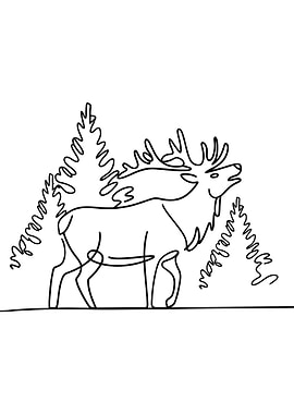 Elk in a forest line art