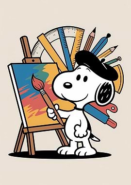 Snoopy as an artist with art supplies