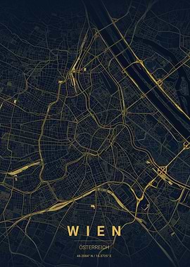 Vienna Street Map Poster – Midnight Edition