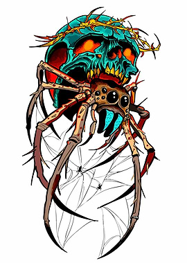 Spider and Skull with Crown of Thorns