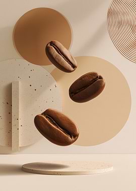Coffee Beans Levitating Over Pedestal