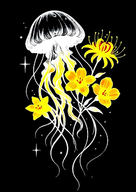 Jellyfish and Yellow Flowers