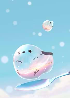 Cute Bird Bubble on Spoon