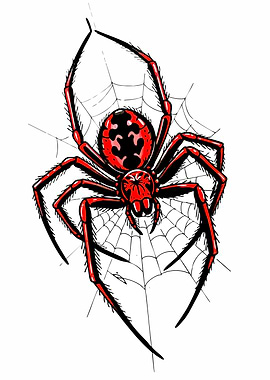 Red Spider on Web Illustration
