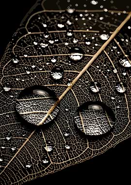 Water Droplets on a Skeleton Leaf
