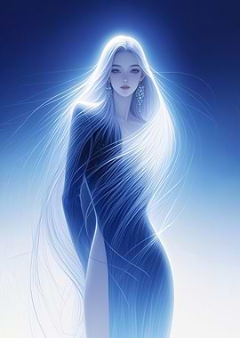 Ethereal Woman with Flowing White Hair