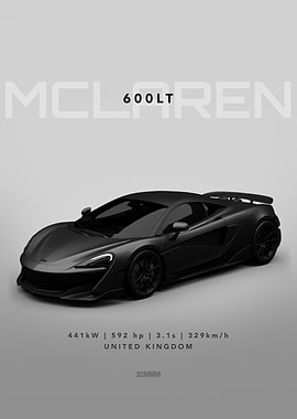 McLaren 600LT Car Poster - White Background