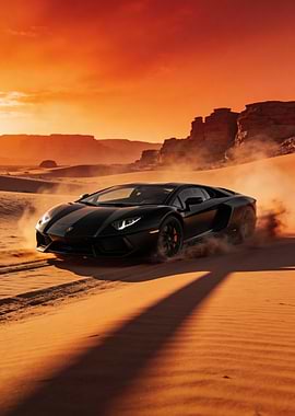 Black Lamborghini Aventador in Desert