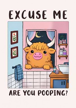 Cute Highland Cow in Bathroom
