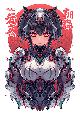 Cyberpunk Anime Girl with Red Eyes