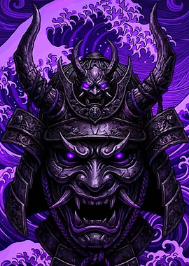 Samurai Oni Mask with Purple Waves