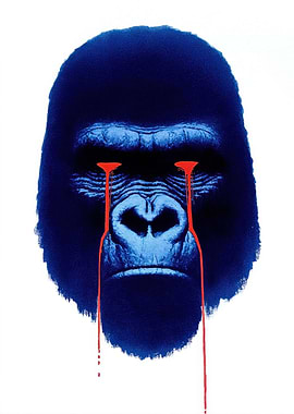 Blue Gorilla with Bleeding Red Tears