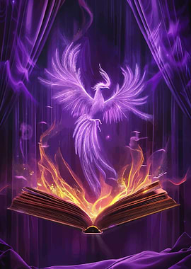 Phoenix Rising from a Magical Book