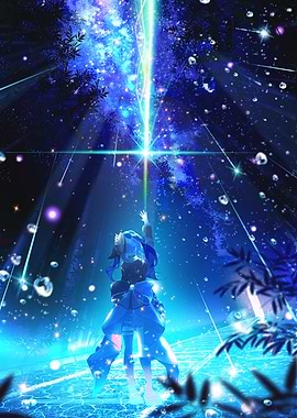 Girl Reaching for Cosmic Light