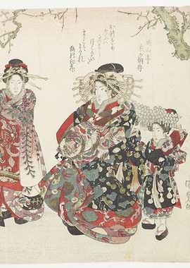 Ukiyo-e print of women and child