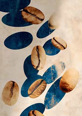 Coffee Beans with Blue Shadows