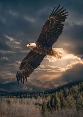 Majestic Bald Eagle Soaring Over Mountains