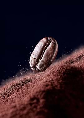 Coffee Bean Falling into Powder