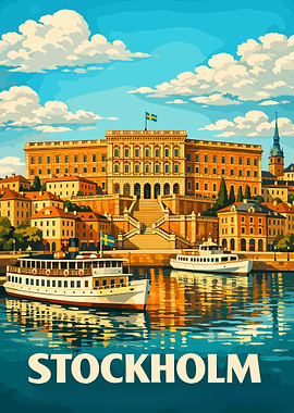 Stockholm Cityscape Royal Palace Vintage Travel