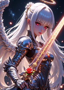 Anime Angel Warrior with Glowing Sword