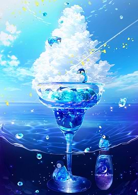 Penguins in a Giant Cocktail Glass