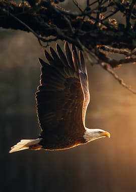 Bald Eagle in Flight at Sunrise