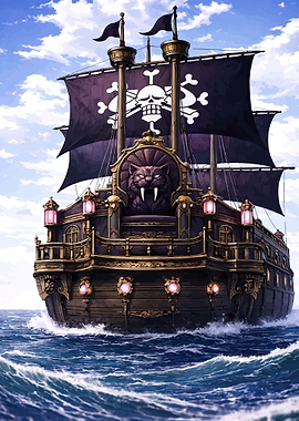 Pirate Ship with Skull Flag