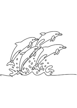 Dolphins Jumping Through Waves