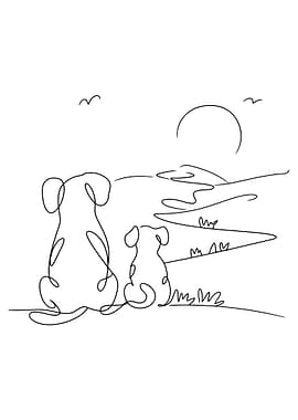 Two dogs watching the sunset