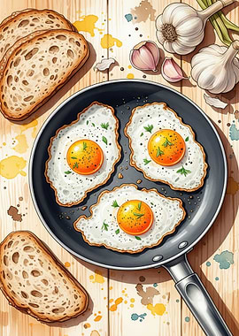 Fried Eggs and Toast Breakfast
