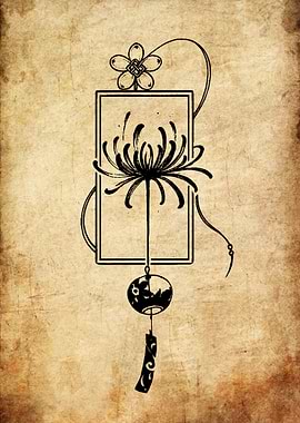 Japanese Floral Wind Chime Illustration