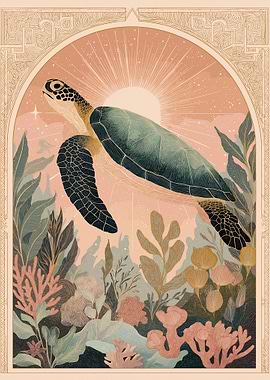 Sea Turtle Swimming in Coral Reef