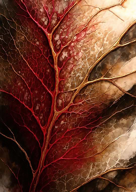Crimson Veins – Organic Leaf Abstract – Abstract Porcelain #143