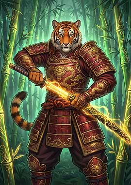 Tiger Samurai with Glowing Sword