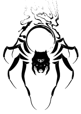 Black Spider with Orb and Smoke