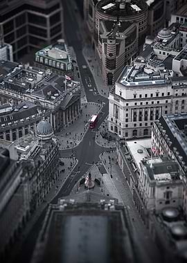 London Double Decker Bus in Cityscape