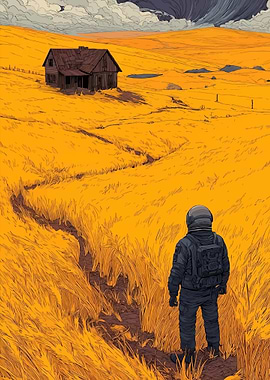 Astronaut in a golden field