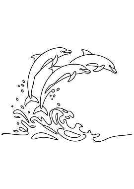 Three Dolphins Jumping in Waves