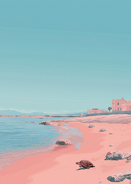 Turtle on a Pink Beach