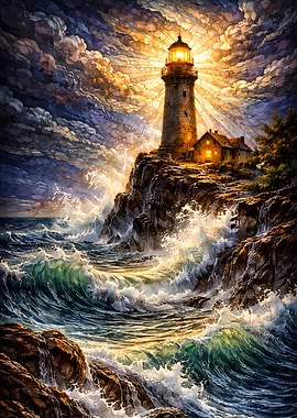 Lighthouse on a Rocky Coast