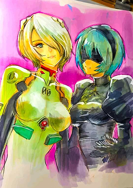 Anime Characters in Futuristic YoRha Nier