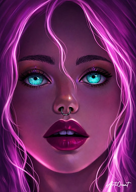 Digital Painting of a Woman with Blue Eyes