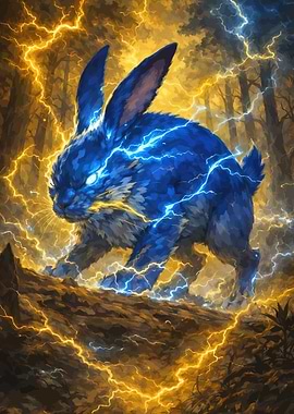 Electric Blue Rabbit in Lightning Storm