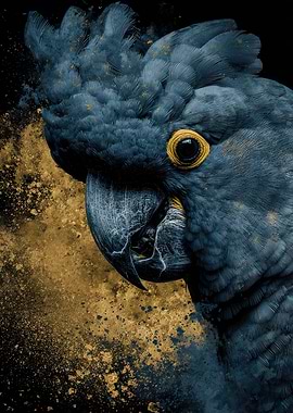 Close-up of a Blue Cockatoo with Gold Splatter