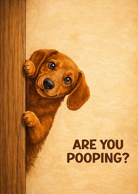 Are You Pooping? Curious Peeking Dachshund Dog Funny Bathroom Humor