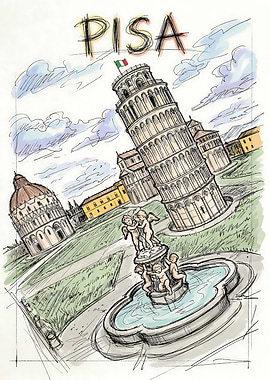 Pisa Leaning Tower Sketch Hand Drawn