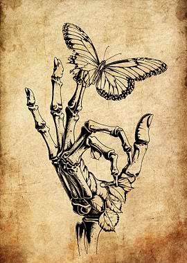 Skeleton Hand with Butterfly