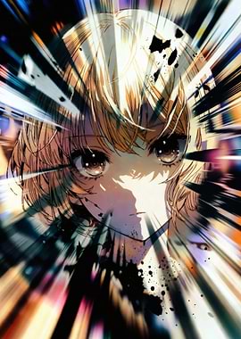 Anime Girl with Explosive Background